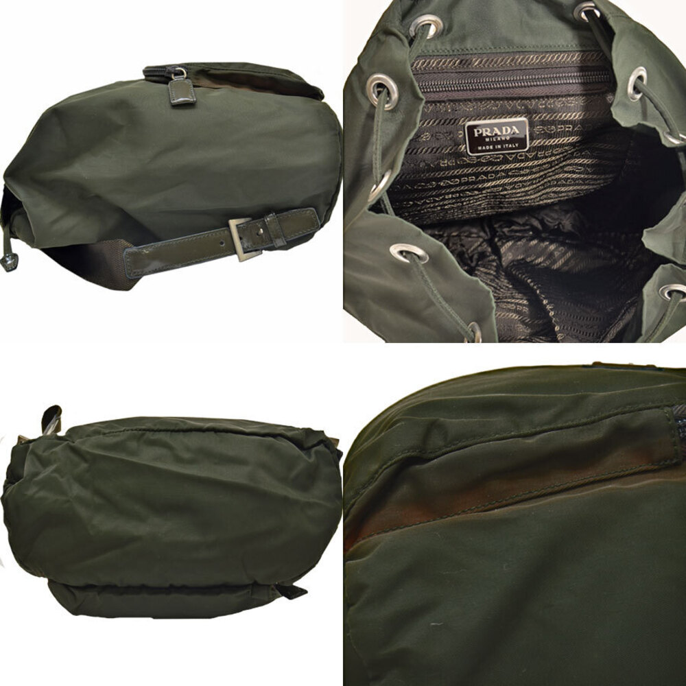 Prada Khaki Triangle Backpack Logo Leather Green